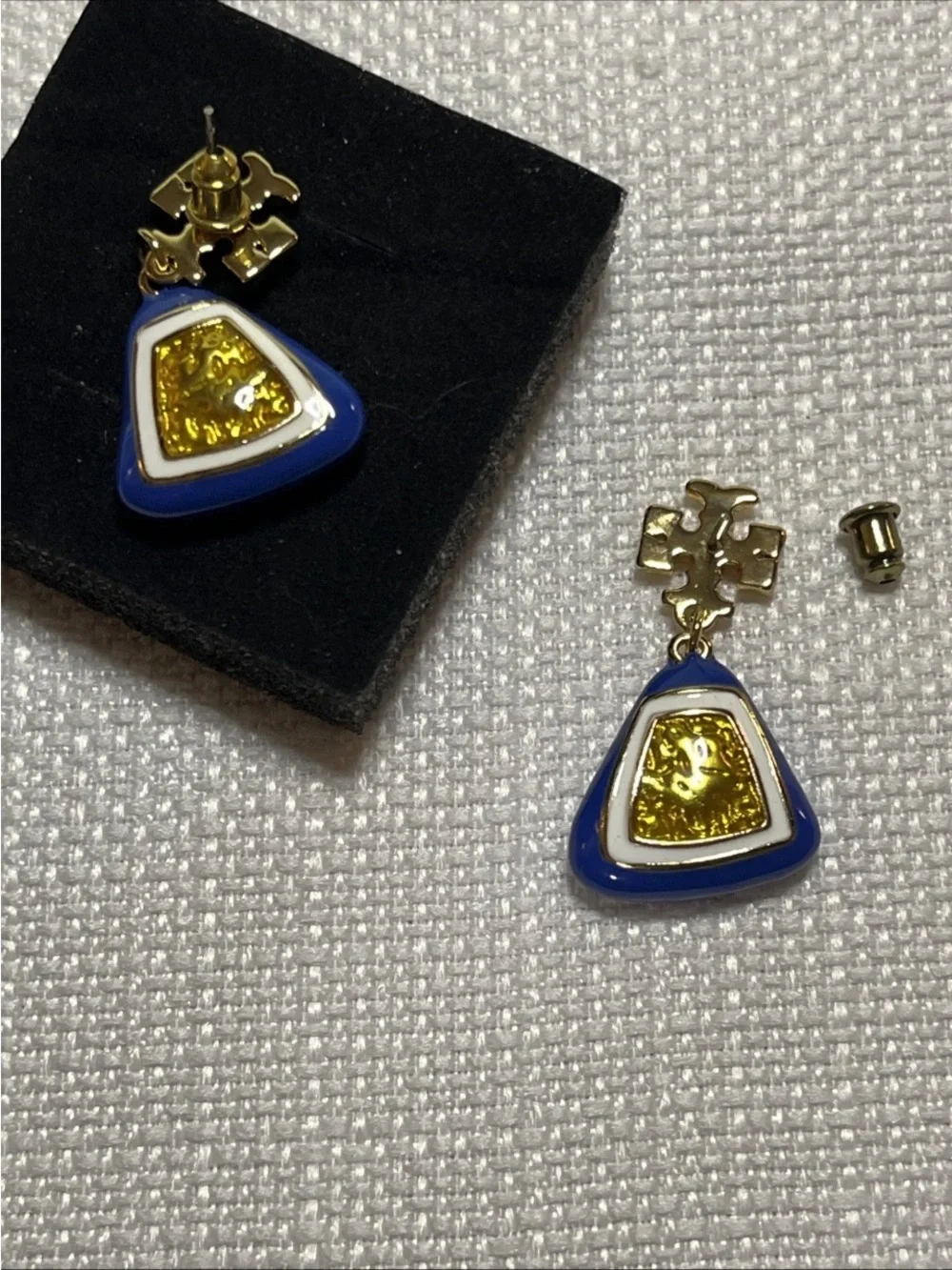 Tory Burch Blue and Gold Drop Earrings